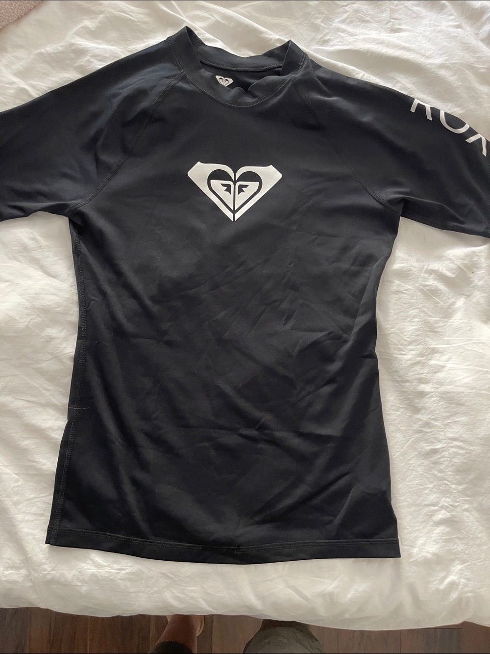 Roxy Black Girls' Rash Guard with White Heart Logo